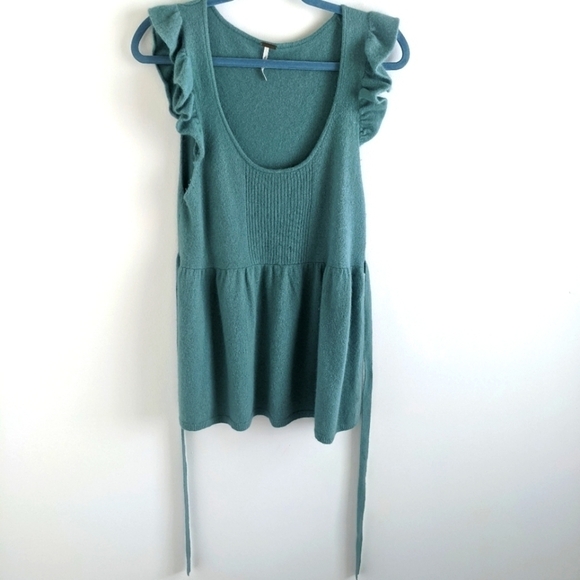 𝅺FREE People Teal sleeveless Babydoll Sweater with Ties S - Picture 1 of 11